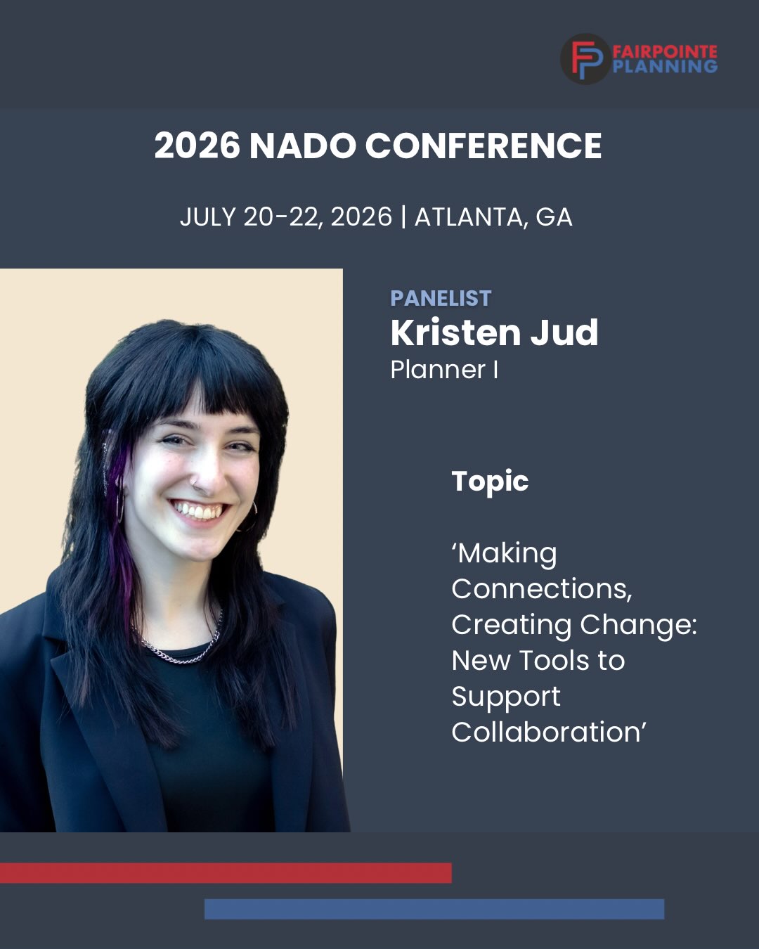 NADO Conference graphic featuring Fairpointe Planner I Kristen Jud and her collaboration workshop