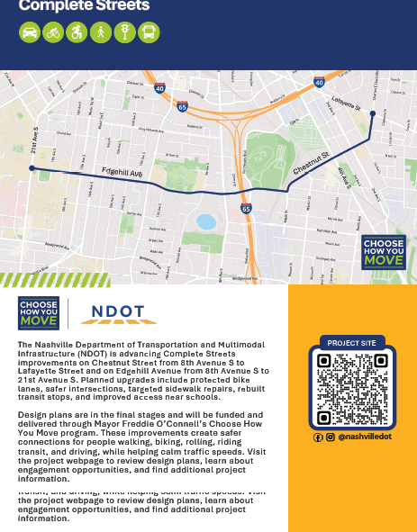 Chestnut Street Complete Streets project information flyer and map.