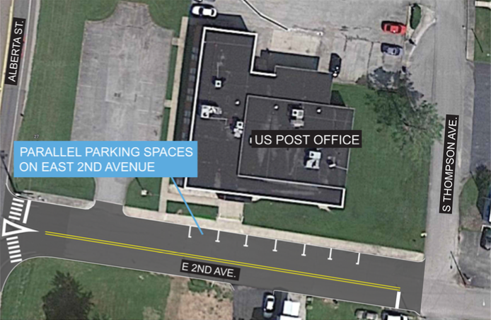 Concept plan for parallel parking and street improvements near the Oneida post office.